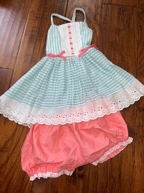 Mint & Coral Striped Sundress with Matching Bloomers